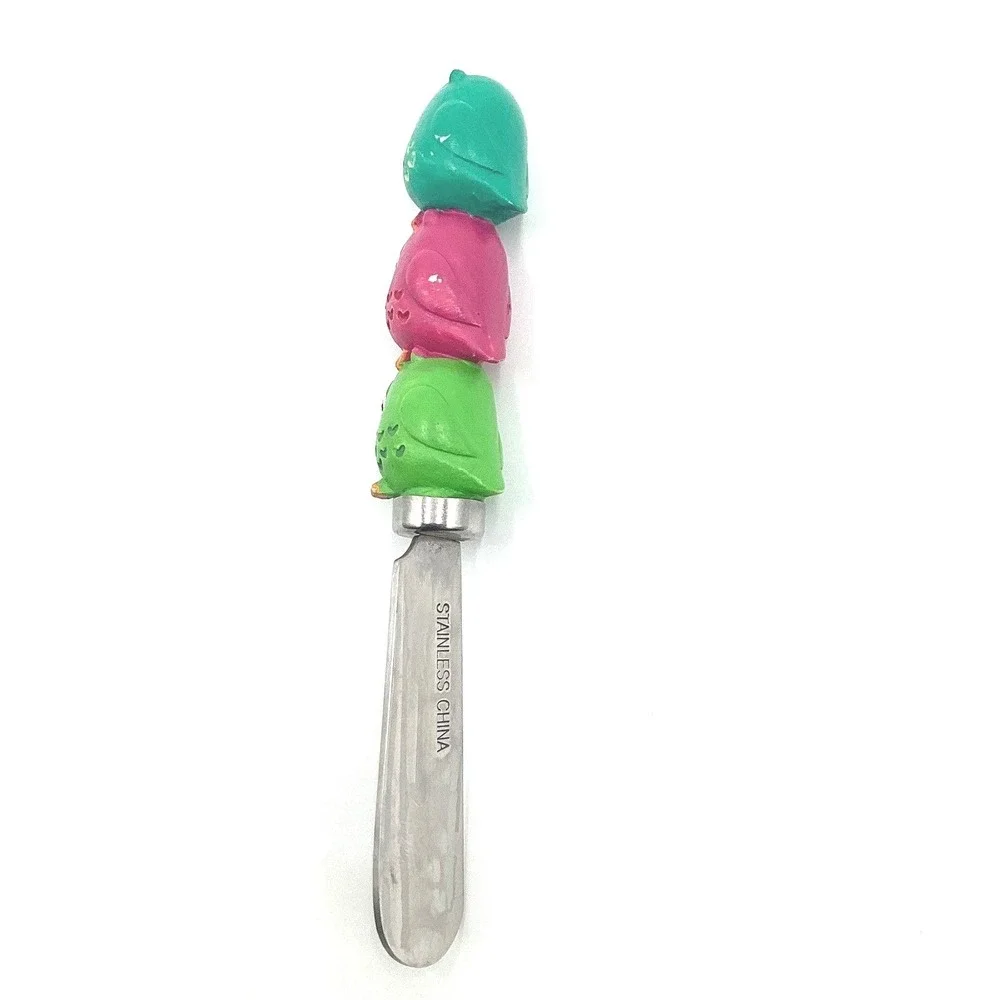 Set of 2 Cute Owl Cheese Spreaders Butter Knives Stainless Handles Colorful Bird